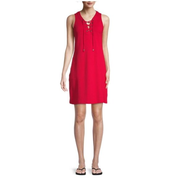 Tommy Bahama Red Island Lace-Up Dress w/Pockets Size Medium Summer Vacation - Picture 1 of 11